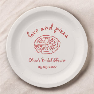 Assiettes En Carton Love & Pizza Italien Mariage Fait Main Rouge