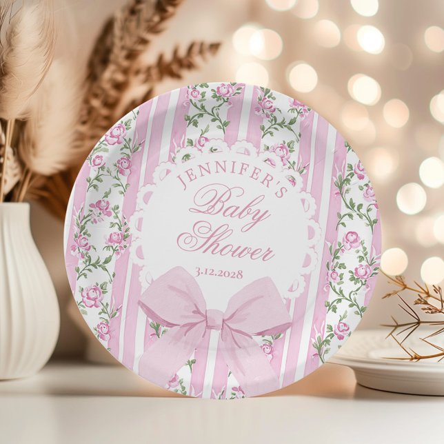 Assiettes En Carton Love Shack Coquette Blush Pink Bow Baby Shower (Créateur téléchargé)