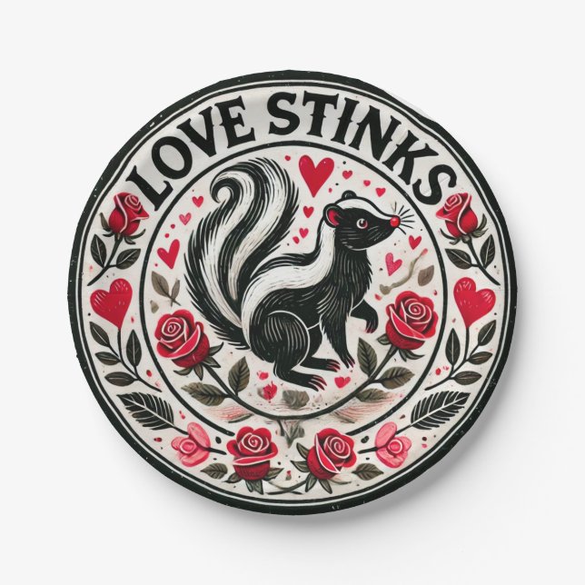 Assiettes En Carton Love Stinks Skunks Saint-Valentin (Devant)