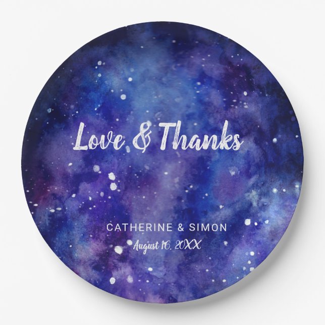 Assiettes En Carton Love & Thanks Galaxy Mariage Starry Night mignonne (Devant)