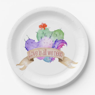 Assiettes En Carton Love Watercolor Cactus