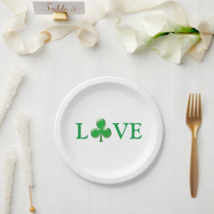 Assiettes En Carton Love white green trver shamrock St. Patrick's Day
