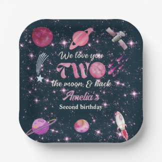 Assiettes En Carton Love You Two The Moon Girls Pink 2nd Birthday