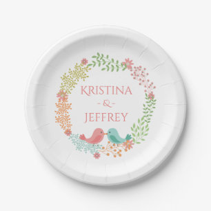 Assiettes En Carton Lovebirds rose floral Mariage personnalisé