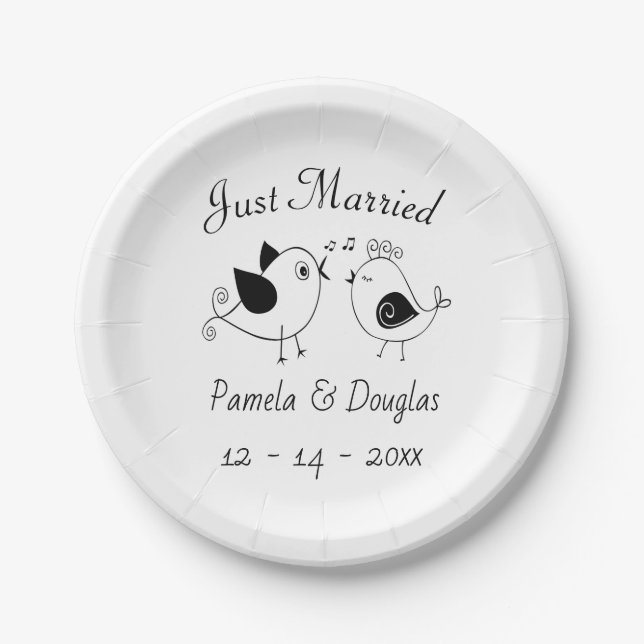 Assiettes En Carton Lovebirds, un Mariage noir blanc marié (Devant)