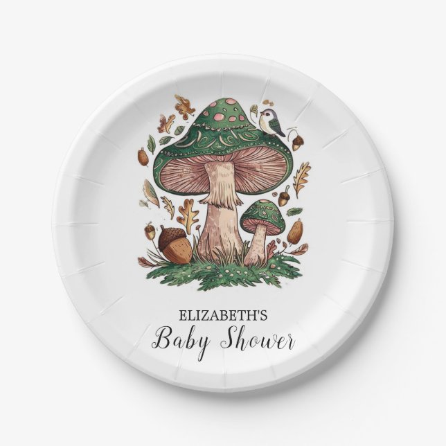 Assiettes En Carton Lovely Mystical Musroom Baby shower (Devant)