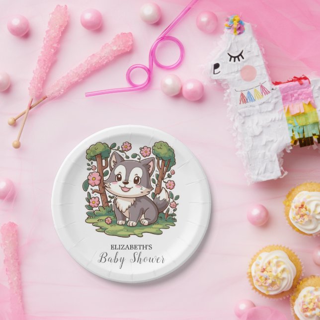 Assiettes En Carton Lovely Mystical Wolf Baby shower (Fête)