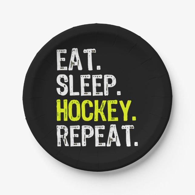 Assiettes En Carton Lover de hockey| Manger, Dormir, Hockey Et Répéter (Devant)