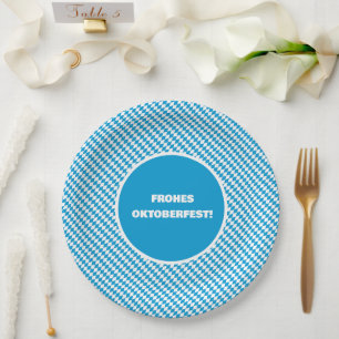 Assiettes En Carton Lozenge Diamant bleu et blanc Motif Oktoberfest