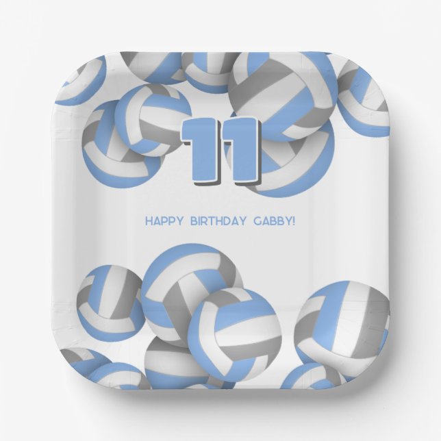 Assiettes En Carton lt bleu gris volleyballs anniversaire de enfant (Recto)