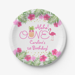 Assiettes En Carton Luau Tropical Floral Girl 1er anniversaire