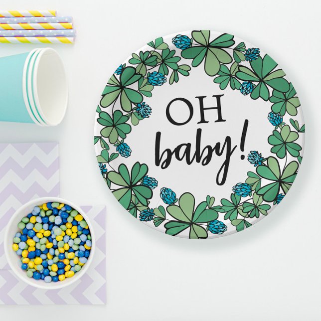 Assiettes En Carton Lucky Charm Clover Oh Baby Boy Baby shower (Créateur téléchargé)