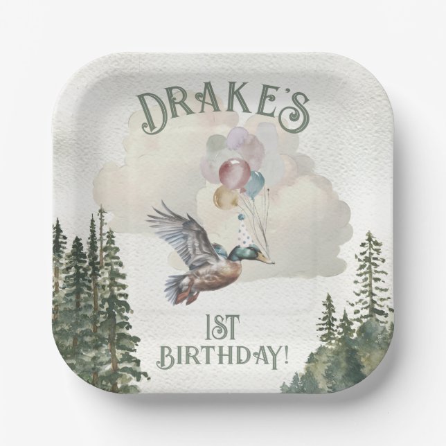 Assiettes En Carton Lucky Duck 1ère fête d'anniversaire (Recto)