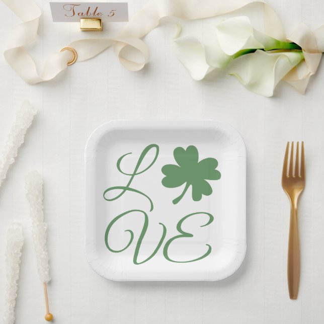 Assiettes En Carton Lucky Green Shamrock St. Patrick's Day (Mariage)