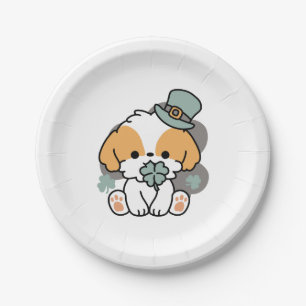 Assiettes En Carton Lucky Pup with Clover - St. Patrick's Day Cadeau