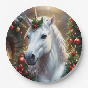 Assiettes En Carton Lumière des neiges : La licorne de Noël enchantée