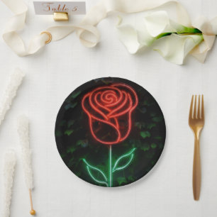 Assiettes En Carton Lumière Néon Rouge Rose de Lierre Lumineuse Douce 