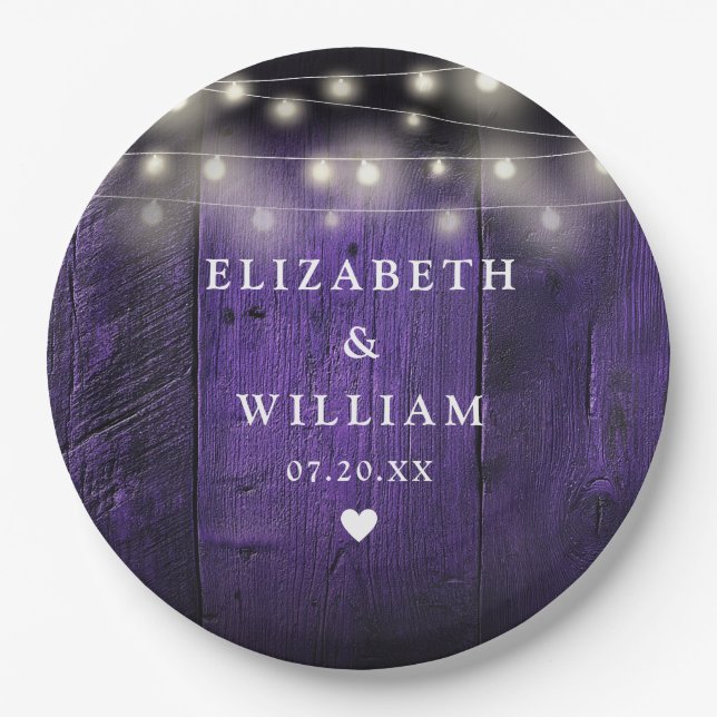 Assiettes En Carton Lumières à cordes violettes Boho Russe Mariage de  (Devant)