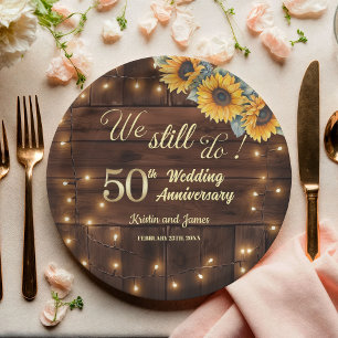 Assiettes En Carton Lumières de Chaîne de 50e Anniversaire de Mariage 