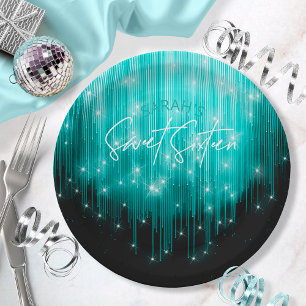 Assiettes En Carton Lumières en cascade Sweet 16 ID Turquoise790