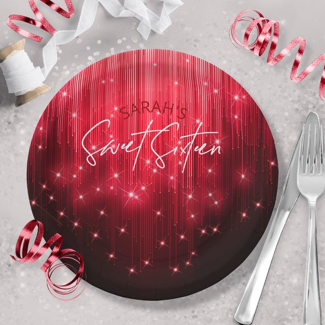Assiettes En Carton Lumières en cascade Sweet 16 Red ID790 (Créateur téléchargé)