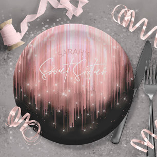 Assiettes En Carton Lumières en cascade Sweet 16 Rose Gold ID790