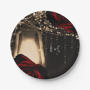 Assiettes En Carton Lumières Lanterne Rustique Glow Roses Rouge Foncé 