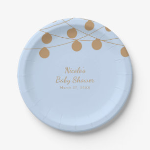 Assiettes En Carton Lumières Modernes Bleues et Dorées pour Baby Showe