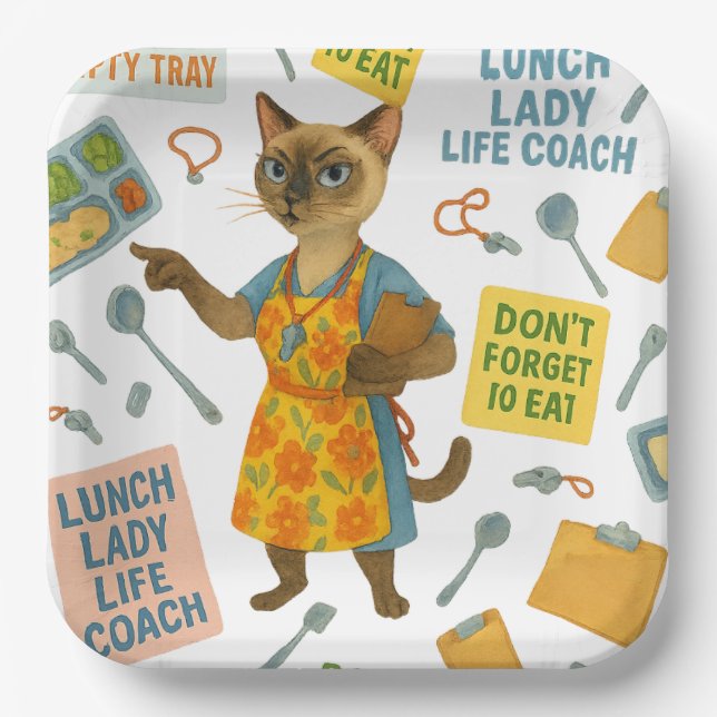 Assiettes En Carton Lunch Lady Life Coach  Cat Lovers Cafeteria Party (Recto)