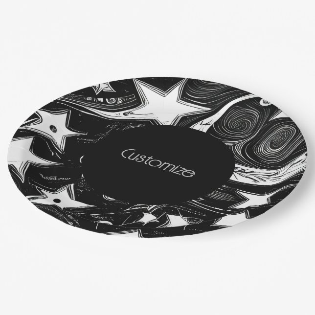 Assiettes En Carton Lune Abstraite Personnalisée Et Étoiles (Angle)