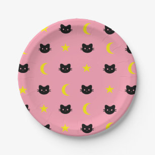 Assiettes En Carton lune de chat de minou et plaques à papier