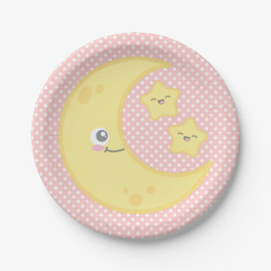 Assiettes En Carton Lune de Kawaii et plaques à papier d'étoiles