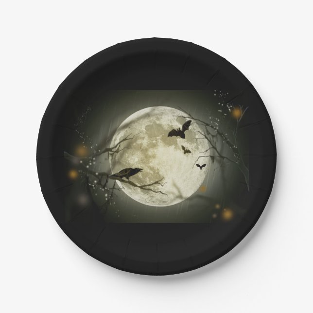 Assiettes En Carton Lune d'Halloween (Devant)
