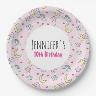 Assiettes En Carton Lune, étoiles et nuages Motif à l'anniversaire ros
