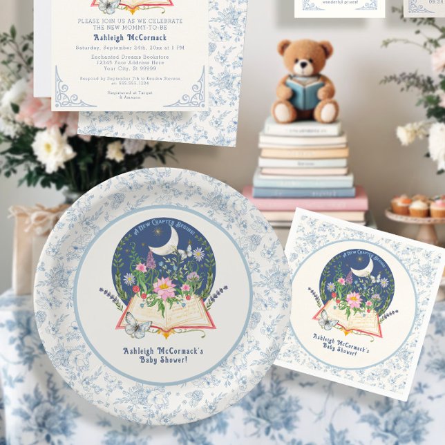 Assiettes En Carton Lune Nouveau Chapitre Commence Livre Papillon Bleu (Créateur téléchargé)