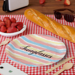 Assiettes En Carton Lunettes de soleil aquarelle jaune rose bleu