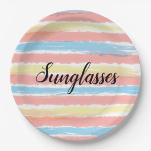 Assiettes En Carton Lunettes de soleil Aquarelle jaune rose bleu