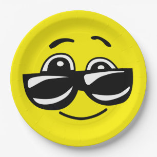 Assiettes En Carton Lunettes de soleil Cool Face Drôle Emoticon Party