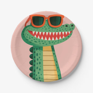 Assiettes En Carton Lunettes de soleil de crocodile drôles Mignon anim