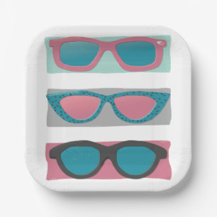 Assiettes En Carton Lunettes de soleil roses Trio Anniversaire d'été