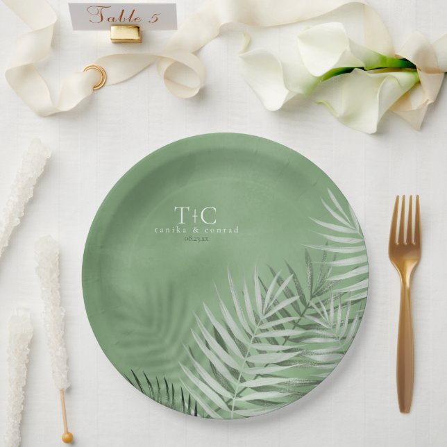 Assiettes En Carton Lush Palm Leaf Mariage Moss Green V2 ID956 (Mariage)
