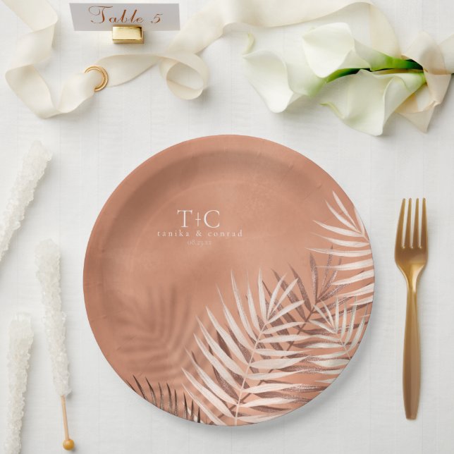 Assiettes En Carton Lush Palm Leaf Mariage Terra Cotta V2 ID956 (Mariage)