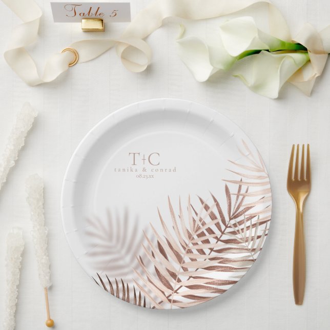 Assiettes En Carton Lush Palm Leaf Mariage Terra Cotta/Wht ID956 (Mariage)