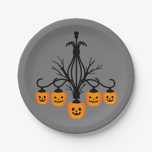 Assiettes En Carton lustre citrouille Halloween gothique (Devant)