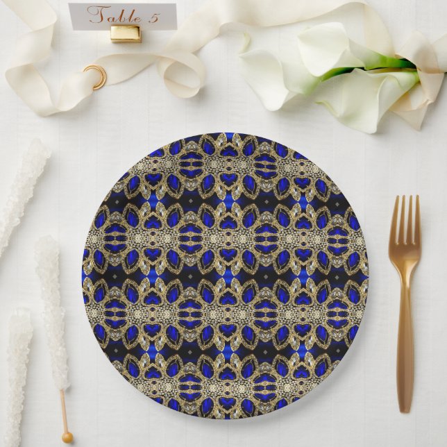 Assiettes En Carton Luxe Design tendance Or Turquoise Cobalt Blue (Mariage)