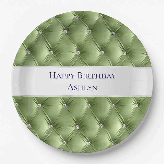 Assiettes En Carton Luxe Glam Sage Green Faux Velvet (Devant)