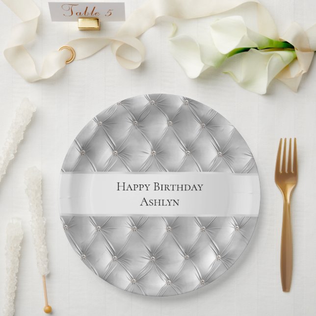 Assiettes En Carton Luxe Glam Soft Grey Faux Velvet (Mariage)