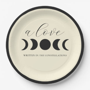 Assiettes En Carton Luxe Lunaire Mariage Phase Lunaire Noir & Crème