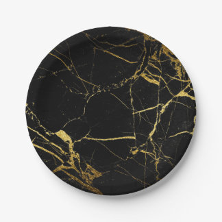 Assiettes En Carton Luxe Marbre noir et or Texture