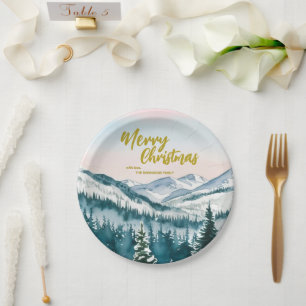 Assiettes En Carton Luxe Merry xmas arbres forêt Gold script Holiday